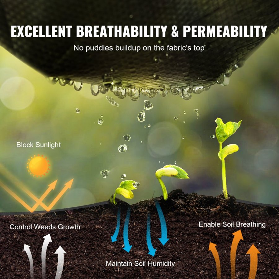VEVOR Weed Barrier Landscape Fabric, 0.91 x 91.44 m Heavy Duty Garden Weed Fabric, Woven PP Weed Control Fabric, Driveway Fabric, Geotextile Fabric for Landscaping, Ground Cover, Weed Blocker Weed Mat, Black