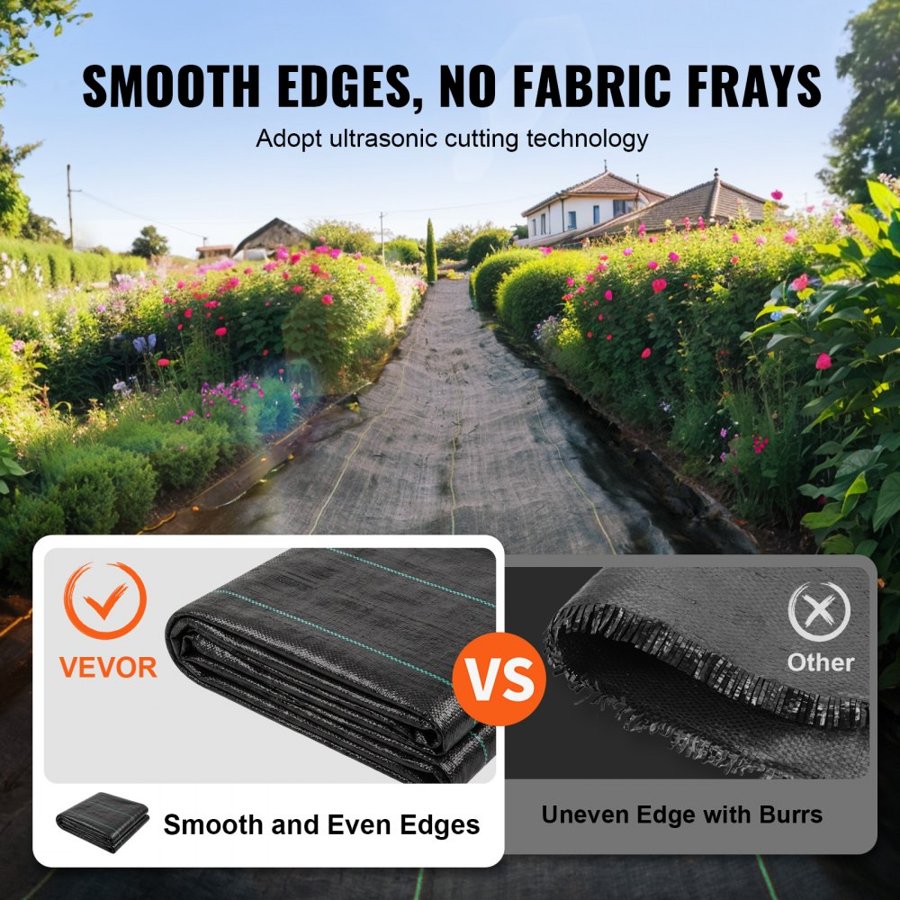 VEVOR 4FTx300FT Premium Heavy Duty Weed Barrier Landscape Fabric, 3.2OZ Woven Geotextile Fabric Under Gravel, High Permeability for Weed Blocker Weed Mat, Driveway Fabric, Weed Control Garden Cloth
