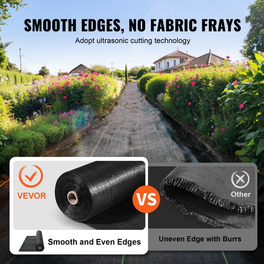 VEVOR Weed Barrier Landscape Fabric, 1.83 x 91.44 m Heavy Duty Garden Weed Fabric, Woven PP Weed Control Fabric, Driveway Fabric, Geotextile Fabric for Landscaping, Ground Cover, Weed Blocker Weed Mat, Black