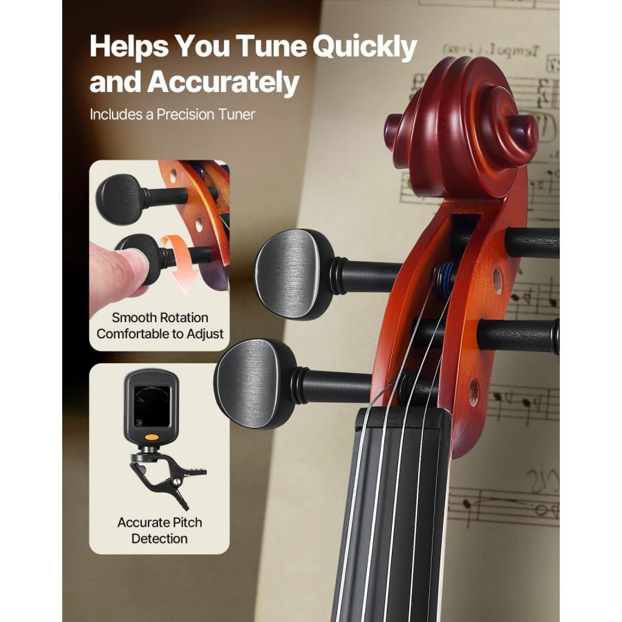 VEVOR Violin 355mm Full Size for Adults, Violin Fiddle Set for Beginners with Hard Case, Rosin, Bow, Shoulder Rest, Bridge, Tuner and Extra Strings, Professional Musical Instruments for Student (Brown)