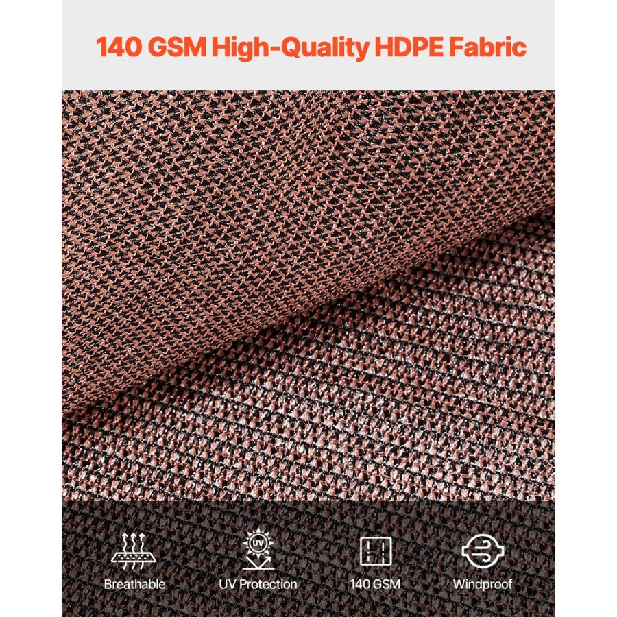 VEVOR 90% Sun Shade Cloth, 8 x 12 ft Pergola Shade Cover with Stainless Steel Grommets, Sun Shades Canopy Privacy Screen with 140 GSM HDPE Material, for Outdoor, Patio, Garden, and Backyard (Brown)