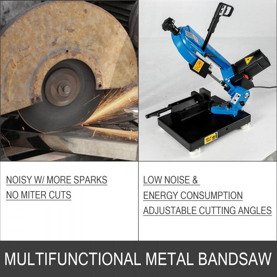 VEVOR Metal Bandsaw 1000W Vertical Metal Bandsaw 0°-45° Metal Band Saw Band Saw Metal Table Top Bandsaw Table Top Metal Band Saw 85 x 105 mm Cutting Depth for Metal for Cutting Wood Metal Glass Fiber Plastic