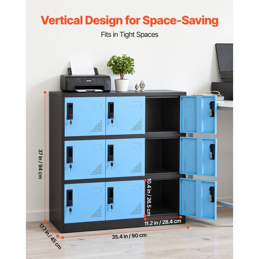 VEVOR 9 Doors Metal Locker, Lockable Steel Storage Cabinet, 66 lbs Loading Capacity, 2 Keys for Each Door, 3 Tiers Employee Lockers for Office, School, Gym, Easy Assembly, 90 x 45 x 94 cm, Black