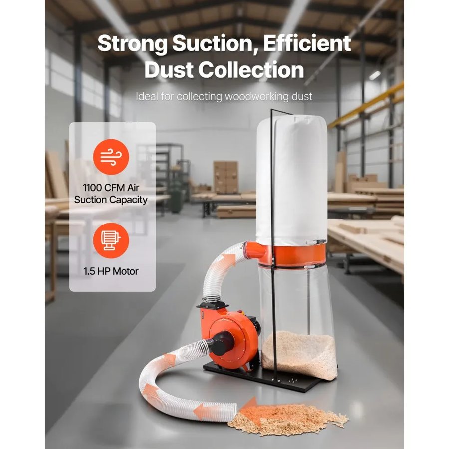 VEVOR Vortex Cone Dust Collector – 1100 CFM, 1.5HP, 159L