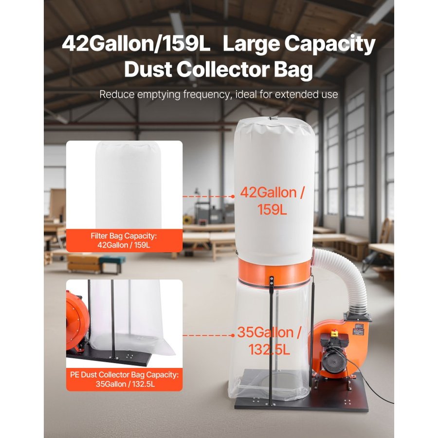 VEVOR Vortex Cone Dust Collector – 1100 CFM, 1.5HP, 159L