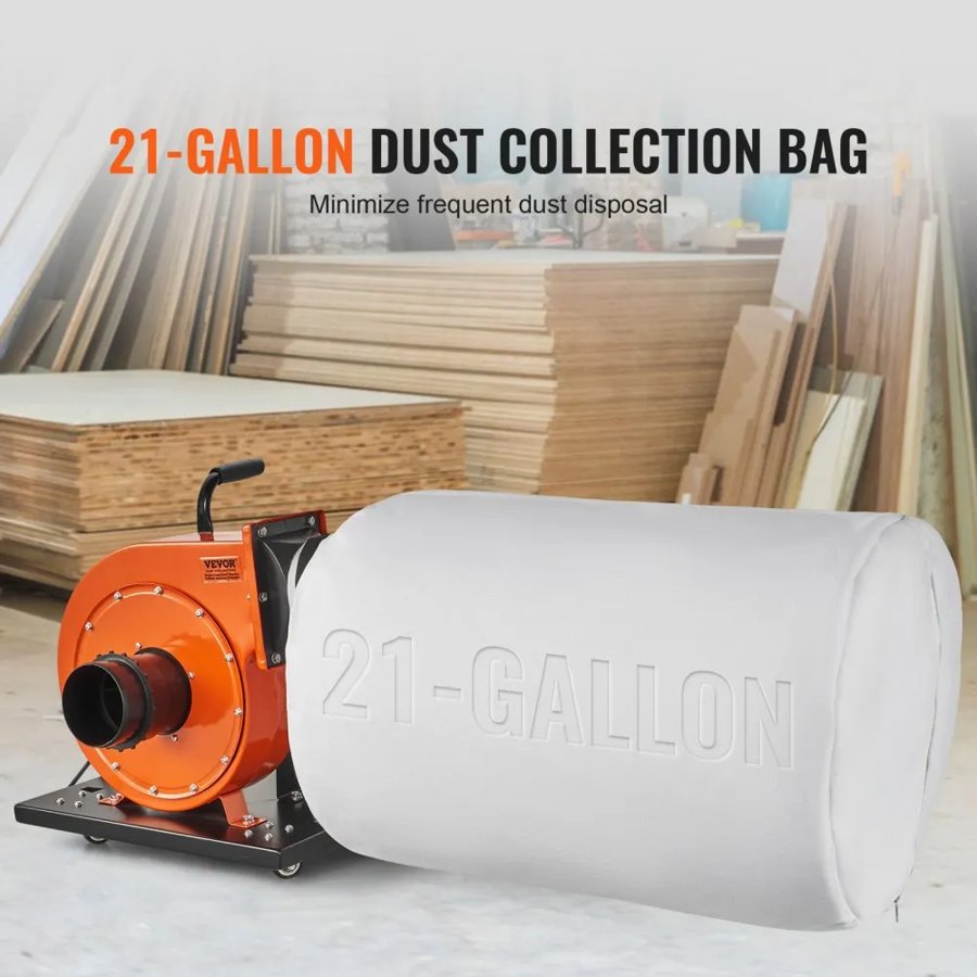 VEVOR Dust Collector, 781.54 m³/h Air Flow, Rolling Dust Collector with 80-Liter Dust Collection Bag, 2.5 Micron Bag Filtration, Industrial Workshop Mobile Wood Dust Container with Handle and Wheels