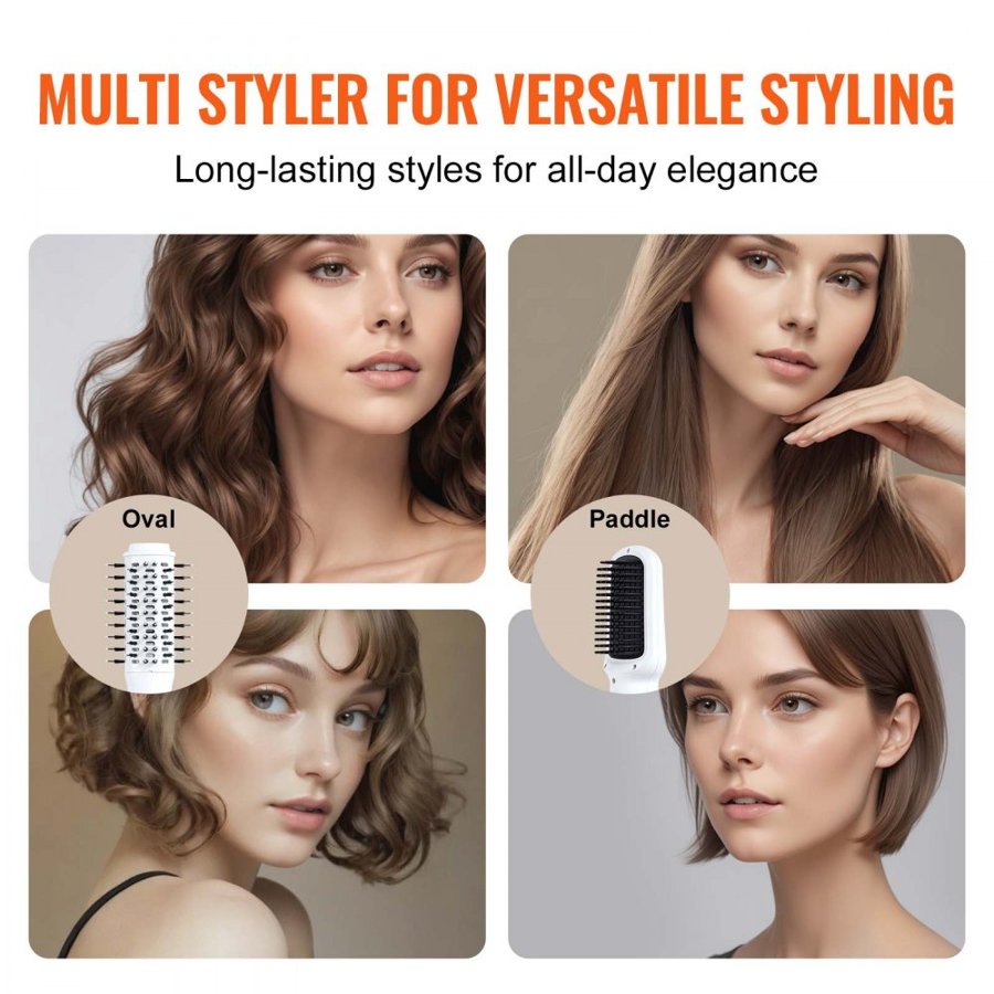 VEVOR Hair Dryer Styler, Ionic Hair Dryer Brush, 110,000RPM High-Speed Hot Air Styler with Oval & Paddle Brush, 4 Temps & 3-Speed Blow Dryer Brush Styling Tool for Fast Drying Volumizing Straightening