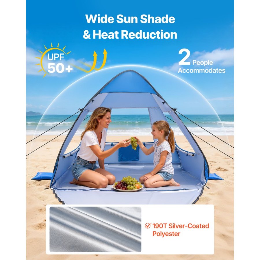 VEVOR Portable Beach Canopy Tent – 2 Person, UPF 50+, 2.8lbs