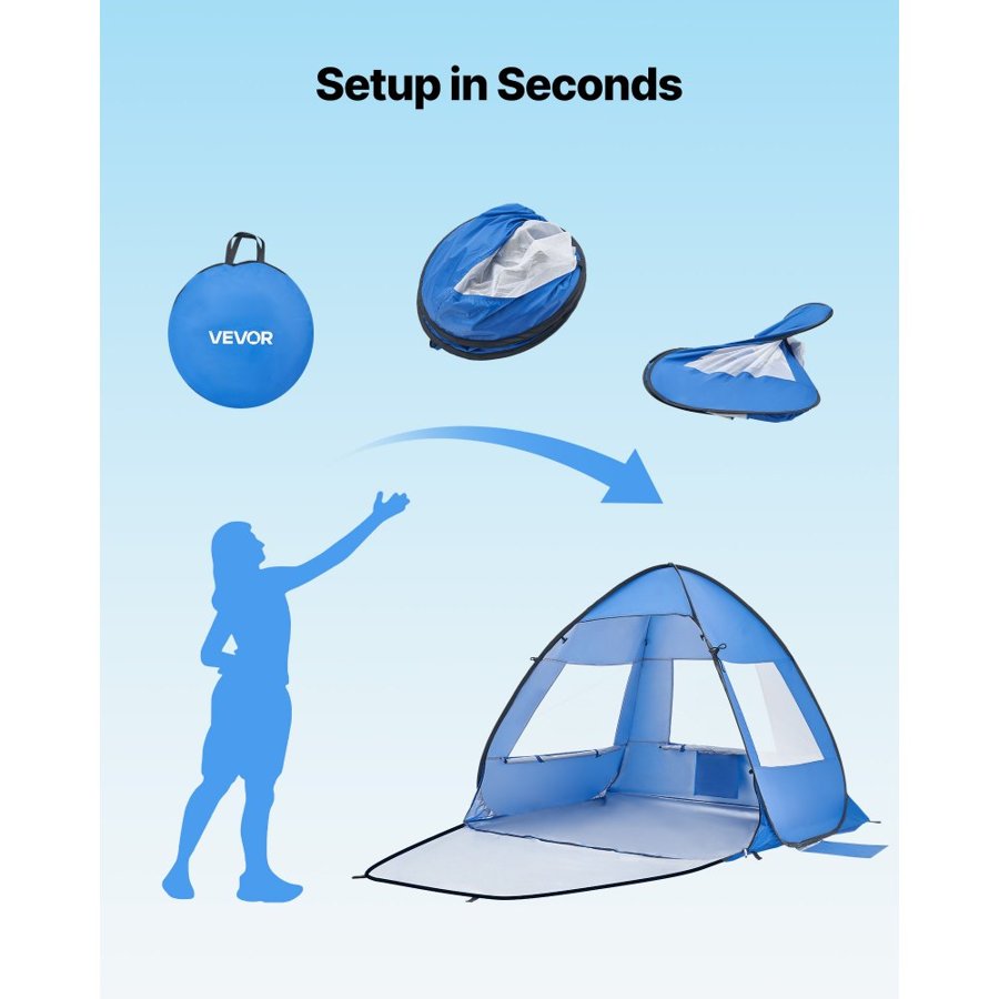 VEVOR Portable Beach Canopy Tent – 2 Person, UPF 50+, 2.8lbs