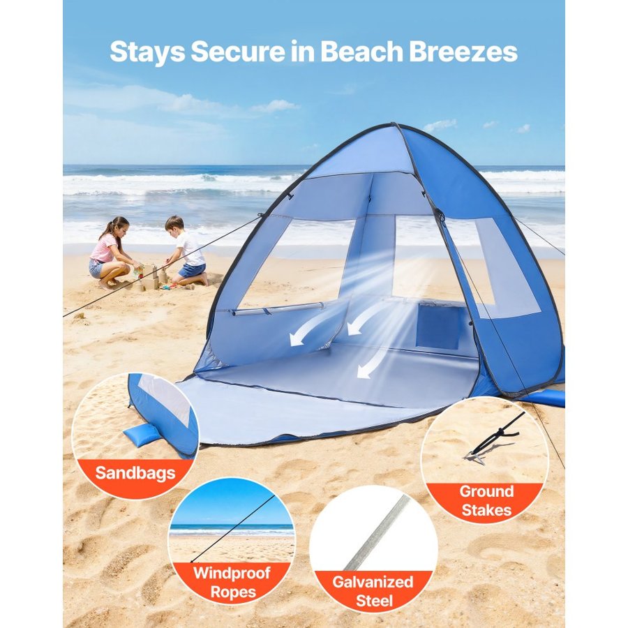 VEVOR Portable Beach Canopy Tent – 2 Person, UPF 50+, 2.8lbs