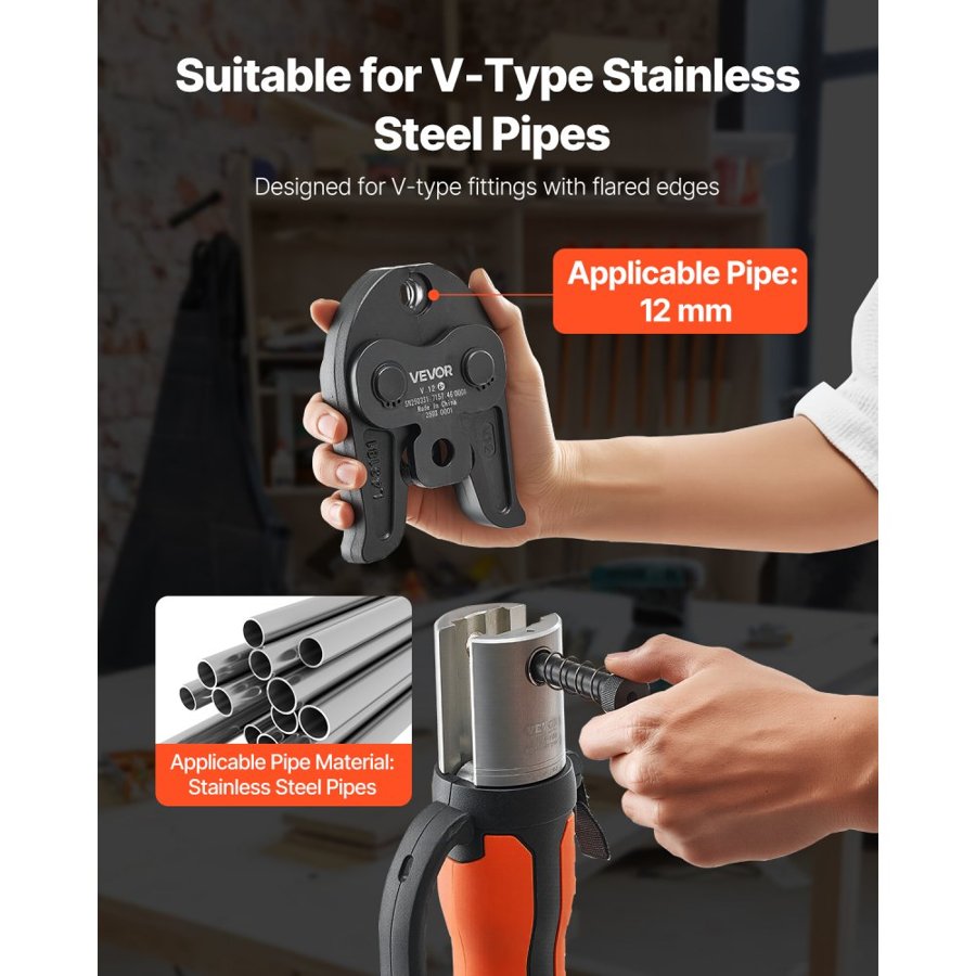 VEVOR V12 Pressing Jaw, 12mm Press Jaw for V-Type Stainless Steel Pipes, High-Strength Carburized Steel Crimping Jaws Compatible with Standard Press Tools