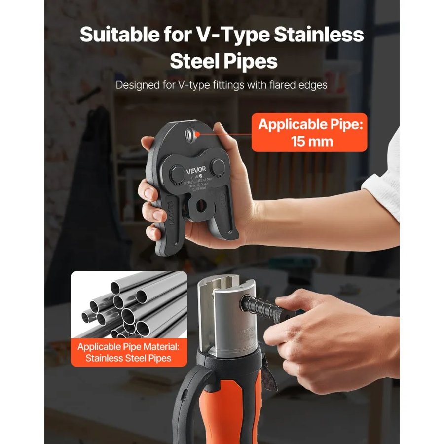 VEVOR V15 Pressing Jaw, 15mm Press Jaw for V-Type Stainless Steel Pipes, High-Strength Carburized Steel Crimping Jaws Compatible with Standard Press Tools
