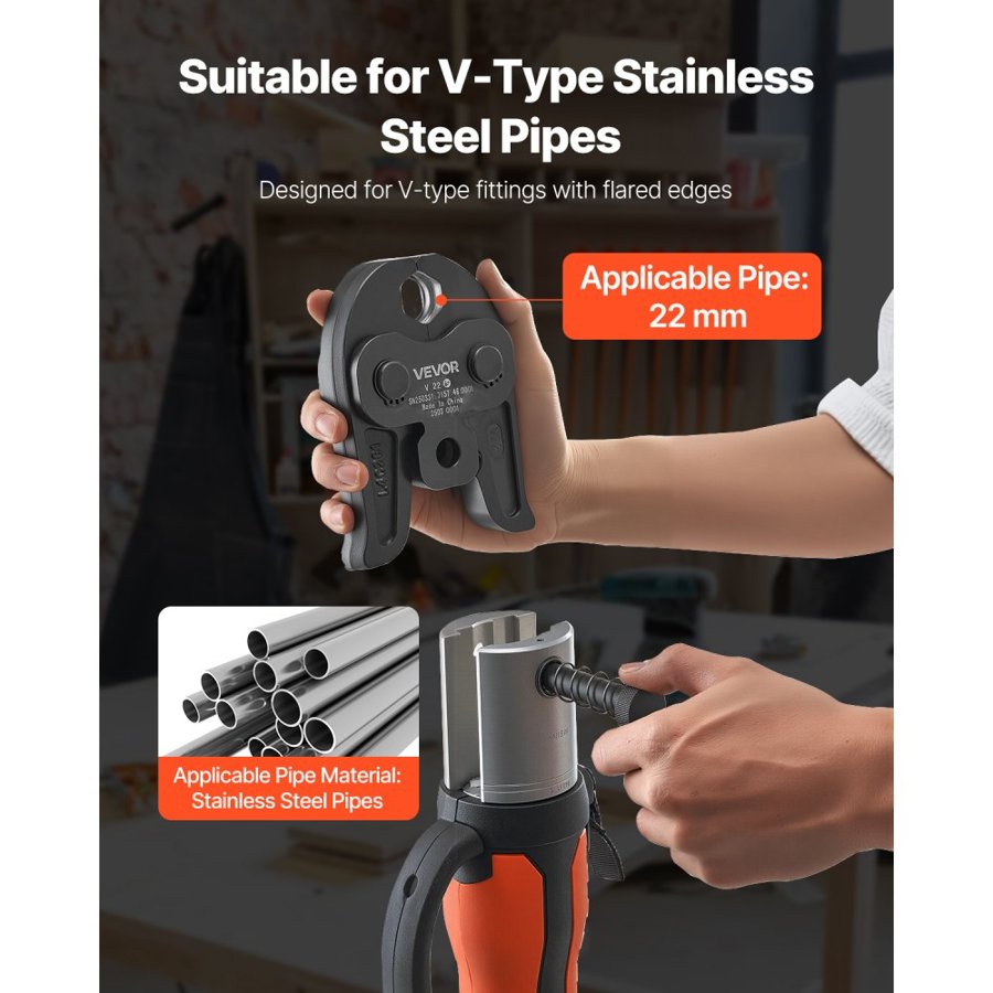VEVOR V22 Pressing Jaw, 22mm Press Jaw for V-Type Stainless Steel Pipes, High-Strength Carburized Steel Crimping Jaws Compatible with Standard Press Tools