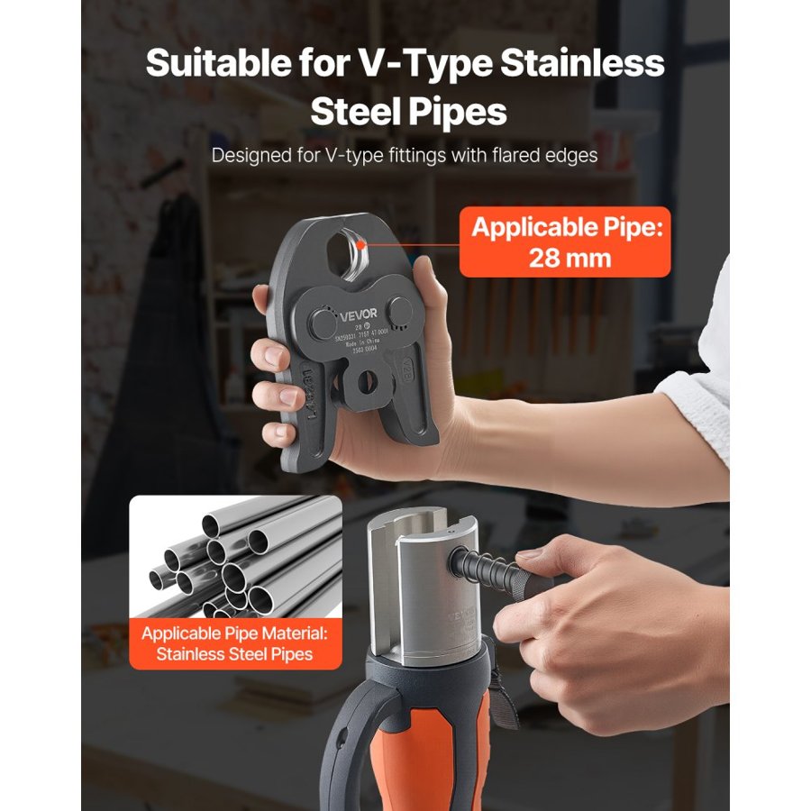 VEVOR V28 Pressing Jaw, 28mm Press Jaw for V-Type Stainless Steel Pipes, High-Strength Carburized Steel Crimping Jaws Compatible with 32NK Standard Press Tools