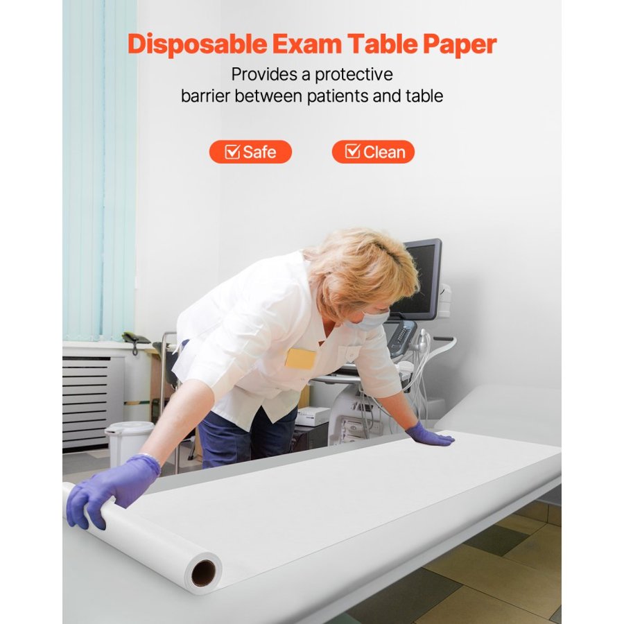 VEVOR Medical Exam Table Paper, 18" x 225 ft Smooth Barrier Cover Rolls(12 Pcs), Disposable Bed Table Sheet Cover, Ideal for Spas, Daycares, Doctors, Chiropractors, Examination & Massage Tables, White