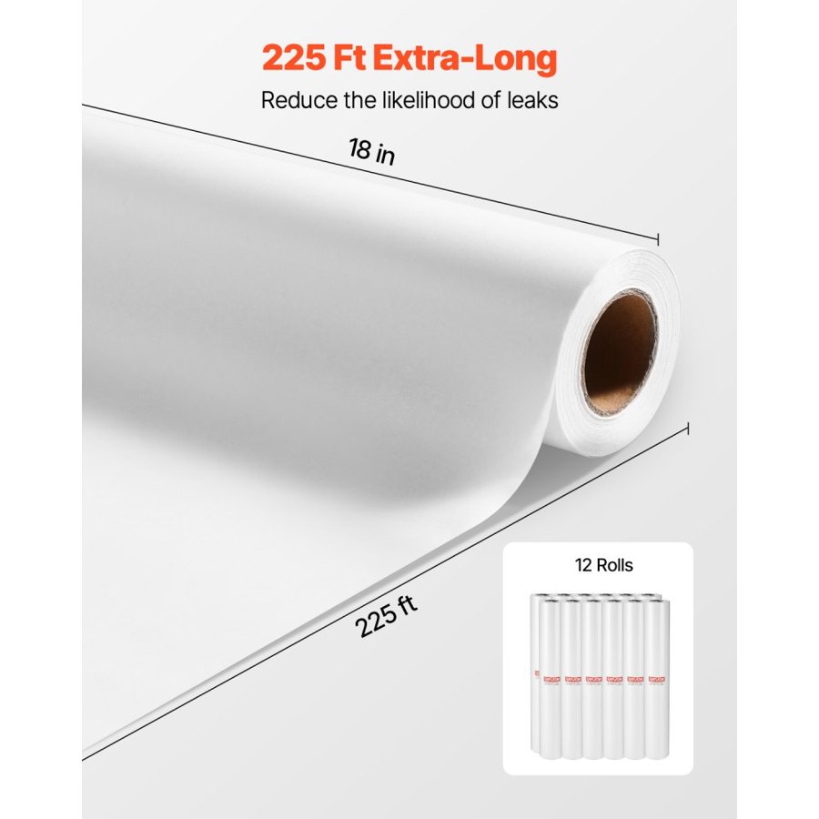 VEVOR Medical Exam Table Paper, 18" x 225 ft Smooth Barrier Cover Rolls(12 Pcs), Disposable Bed Table Sheet Cover, Ideal for Spas, Daycares, Doctors, Chiropractors, Examination & Massage Tables, White