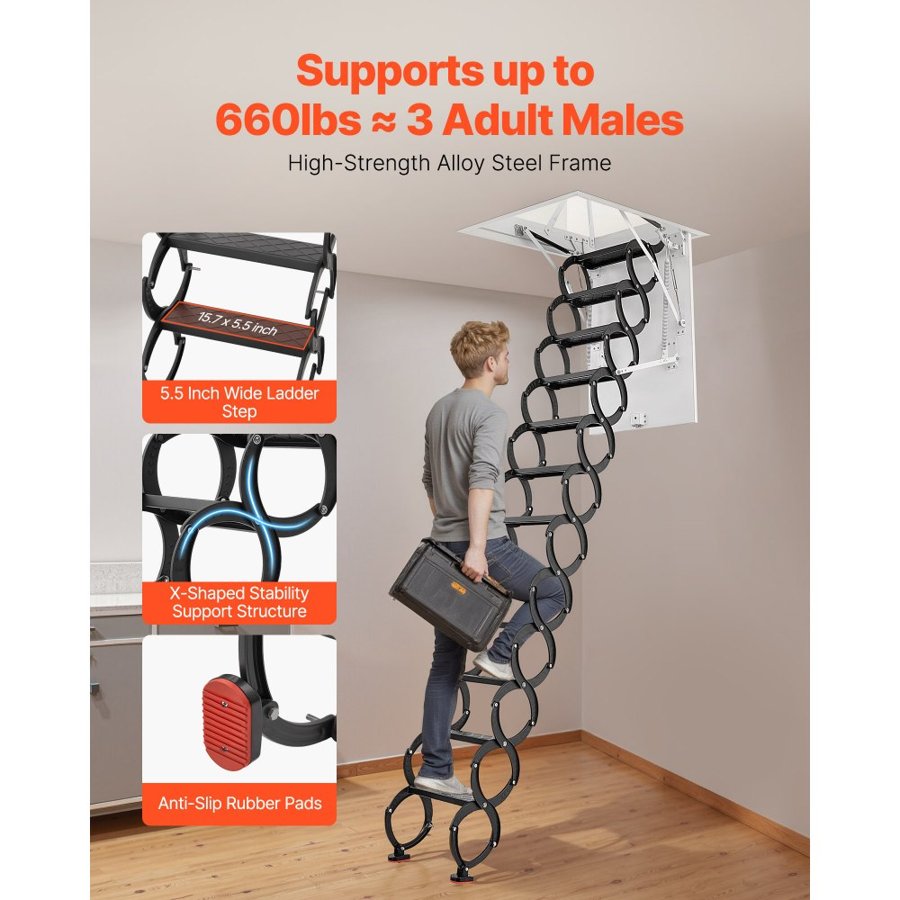 VEVOR Attic Retractable Ladder – 660 lbs, 8.5-9.4 ft  Height