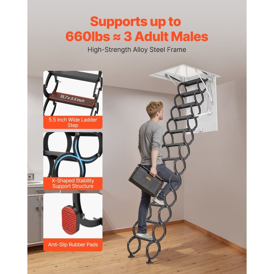 VEVOR Attic Pull Down Stair – 660 lbs, 9.5–10.2 ft Ceilings
