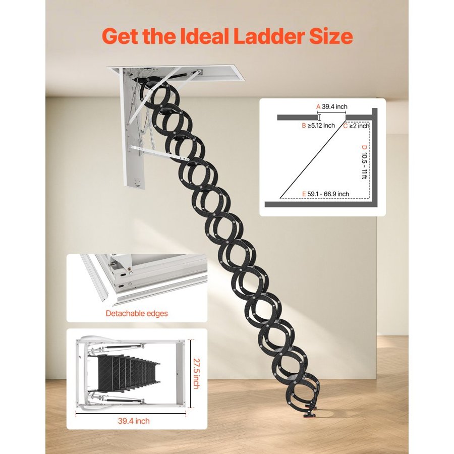 VEVOR Retractable Attic Ladder – 660 lbs, 10.5-11 ft