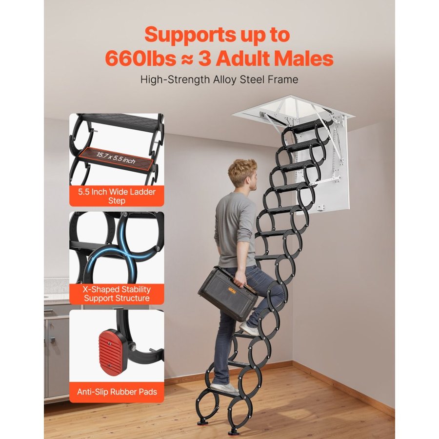 VEVOR Retractable Attic Ladder – 660 lbs, 10.5-11 ft
