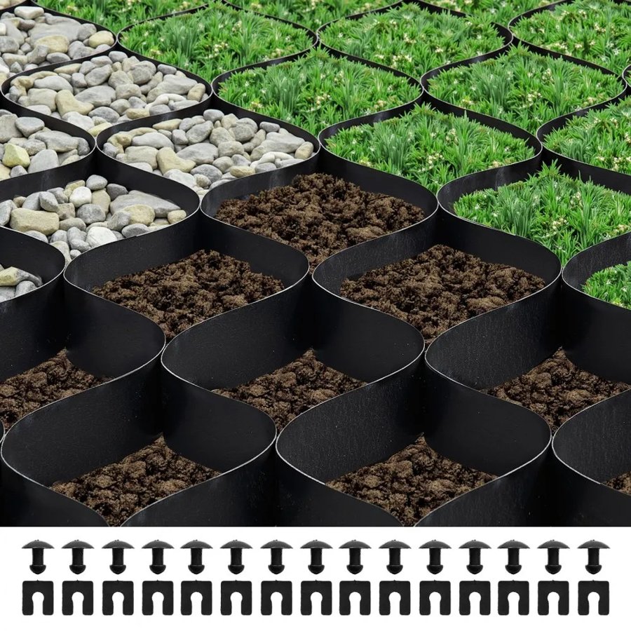 VEVOR Gravel Grid, 2 Inch Depth, 26.87 x 3.94 FT / 8200 x 1200 mm, 1880 LBS Per Sq ft Grass Ground Retainer, Permeable Geo Grids Driveway Stabilization, for Garden, Patio, Walkway, RV Parking Slopes