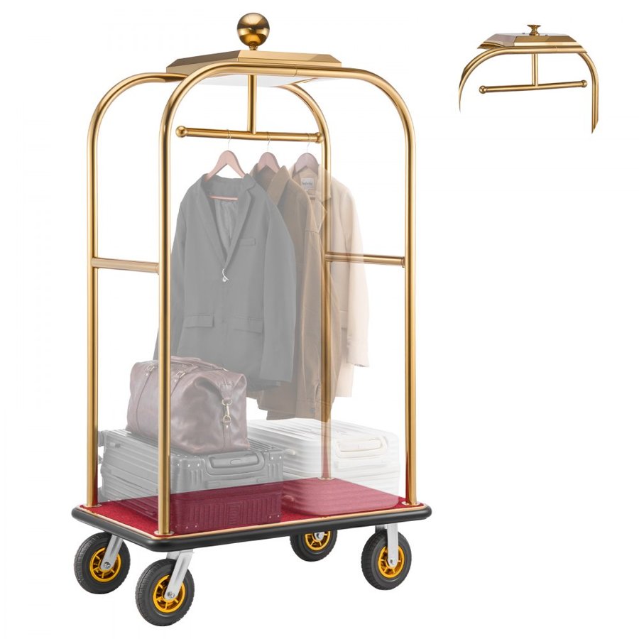 VEVOR Hotel Bell Cart – 1200 lb, Gold Frame, Red Carpet Deck