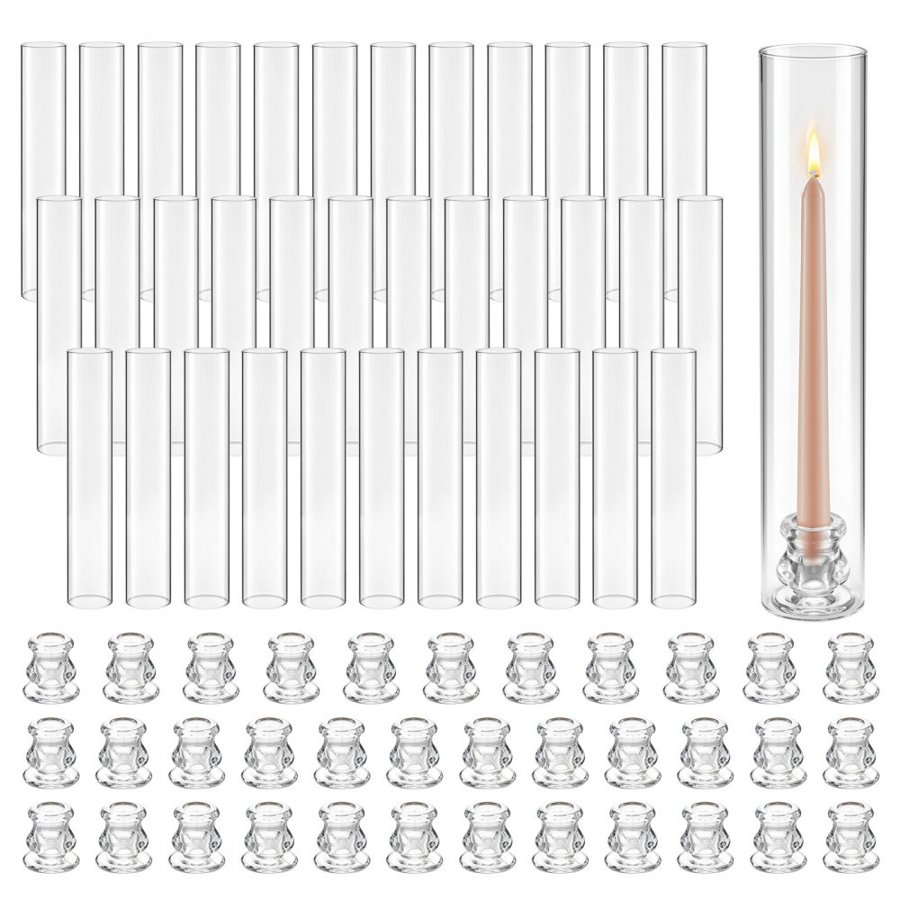 VEVOR Hurricane Candle Holders Set of 36, Φ 65 x 350 mm Tall Clear Glass Cylinder Candleholder Sleeve, High Borosilicate Glass, Wind Protection for Wedding, Table Centerpiece, Party, Home Decor