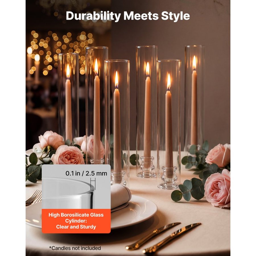 VEVOR Hurricane Candle Holders Set of 36, Φ 65 x 350 mm Tall Clear Glass Cylinder Candleholder Sleeve, High Borosilicate Glass, Wind Protection for Wedding, Table Centerpiece, Party, Home Decor