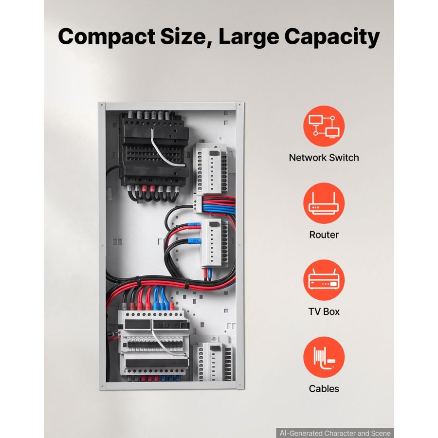 VEVOR Structured Media Enclosure 28-Inch In-Wall Box with Screw-On Cover, Cable Management Network Box, Cold-Rolled Steel, Recessed Electrical Wiring Cabinet, with Knockouts, Flush or Surface Mount