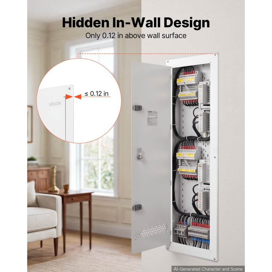 VEVOR Structured Media Enclosure 42-Inch Wiring Cabinet with Hinged Cover, In Wall Cable Management Network Box, Cold-Rolled Steel, Recessed Electrical Multi-Media Cabinet, Flush or Surface Mount