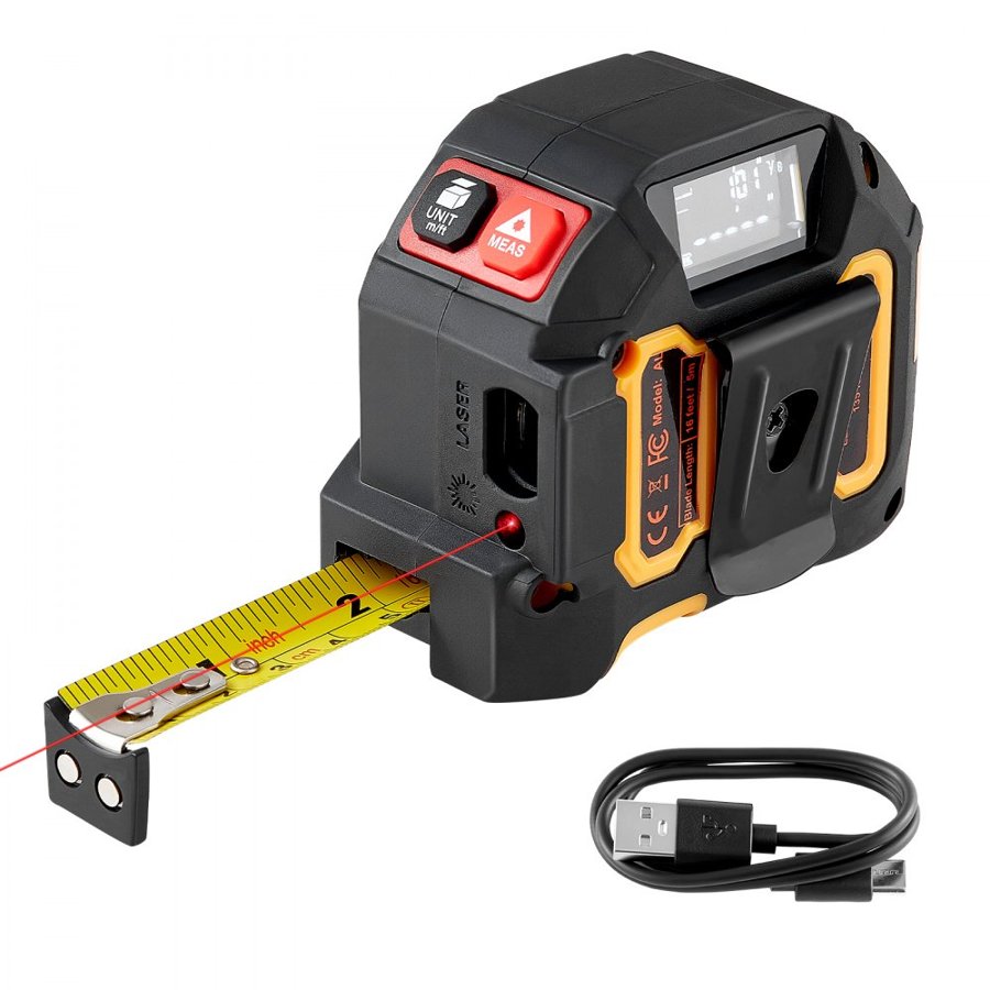 VEVOR 2 in 1 Laser Tape Measure – 135 ft Laser, 16 ft Tape