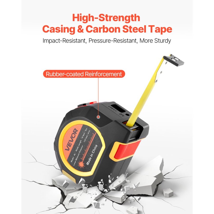 VEVOR 2 in 1 Laser Tape Measure – 135 ft Laser, 16 ft Tape