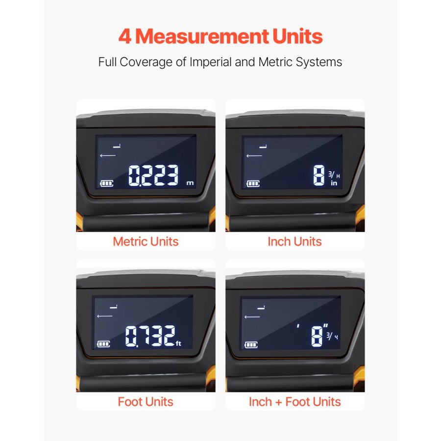 VEVOR 2 in 1 Laser Tape Measure – 135 ft Laser, 16 ft Tape