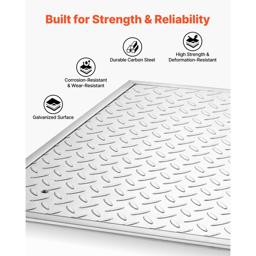 VEVOR Manhole Cover with Frame, 500 x 500mm Square Septic Tank Lid with Base, Heavy-Duty Slip-Resistant Carbon Steel Drain Channel Inspection Access Cover for Pavements Gardens