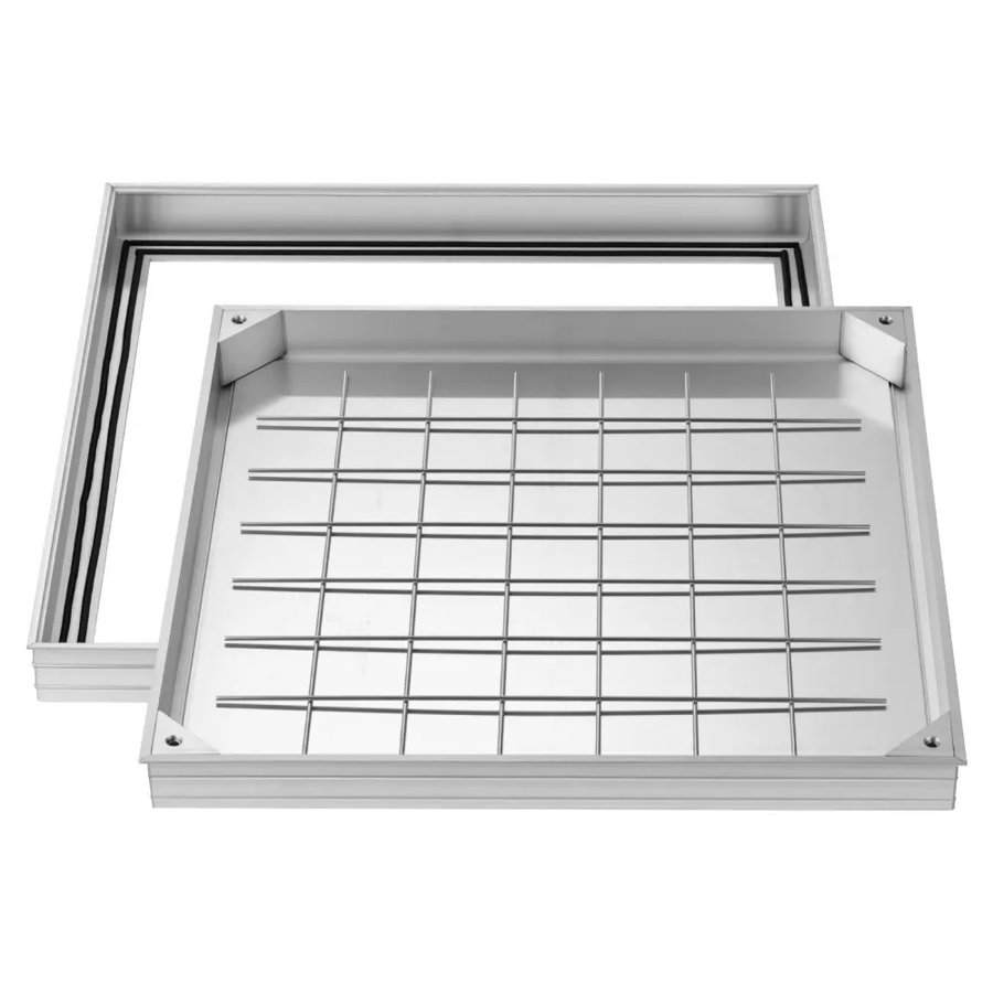 VEVOR Manhole Cover with Frame, 600 x 600mm Invisible Recessed Septic Tank Access Covers, Aluminum Alloy Embedded Drain Channel Inspection Cover for Pavements Gardens Patios