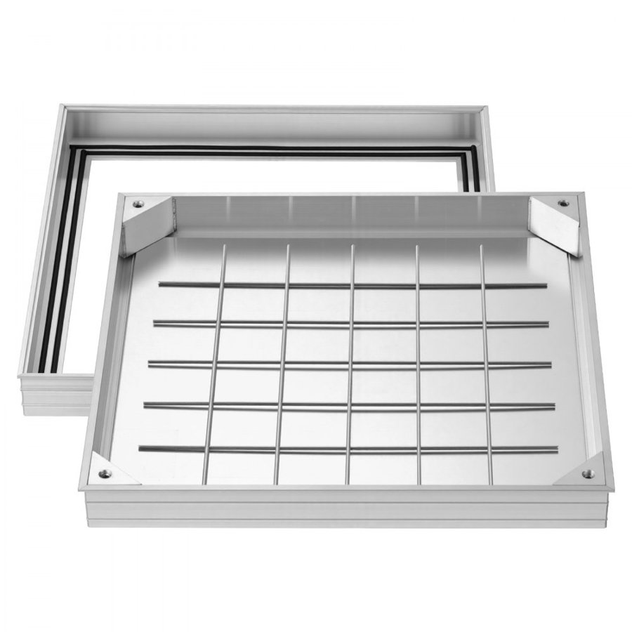 VEVOR Manhole Cover with Frame, 500 x 500mm Invisible Recessed Septic Tank Access Covers, Aluminum Alloy Embedded Drain Channel Inspection Cover for Pavements Gardens Patios