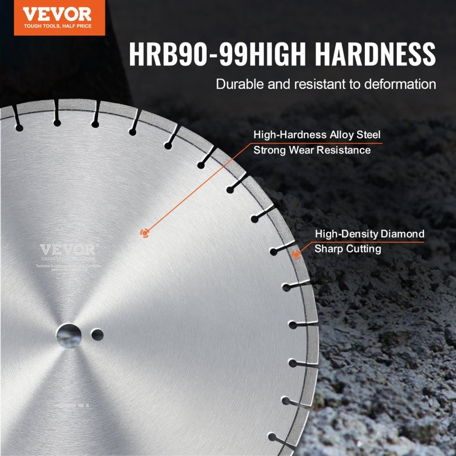VEVOR Diamond Blade, 14inch/350mm Concrete Saw Blade Wet or Dry, 0.39inch/10mm Flat Teeth Diamond Segment Blade, Universal 1 inch/25.4 mm Center Hole Diameter, for Concrete Cement Board Tile Brick