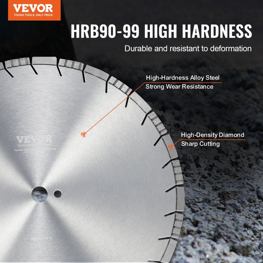 VEVOR Diamond Blade, 18inch/450mm Concrete Saw Blade Wet or Dry, 0.47inch/12mm Slanted Teeth Diamond Segment Blade, Universal 1 inch/25.4 mm Center Hole Diameter, for Concrete Cement Board Tile Brick
