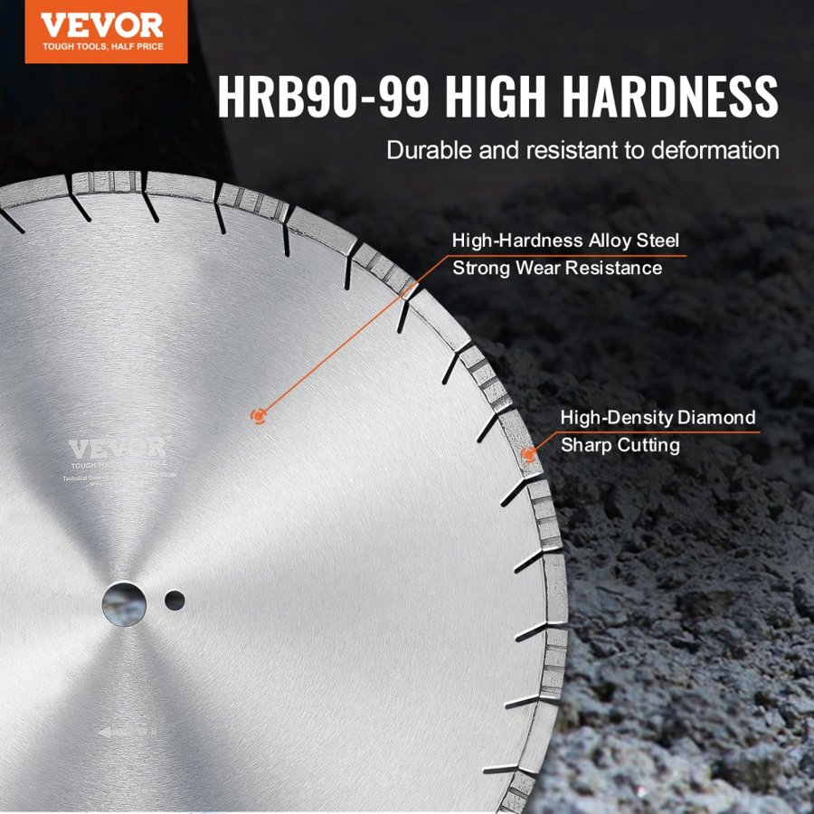 VEVOR Diamond Blade, 20inch/500mm Concrete Saw Blade Wet or Dry, 0.47inch/12mm Slanted Teeth Diamond Segment Blade, Universal 1 inch/25.4 mm Center Hole Diameter, for Concrete Cement Board Tile Brick