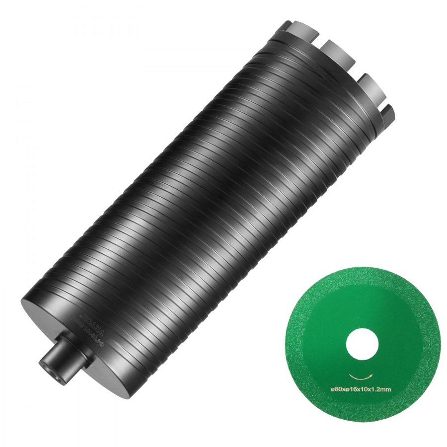 VEVOR Core Drill Bit, 10.2 cm Wet/Dry Diamond Core Drill Bits for Brick and Block, Concrete Core Drill Bit with Pilot Bit Adapter and Saw Blade, 24.1 cm Drilling Depth, 1.6 cm-11 Inner Thread, Laser Welding