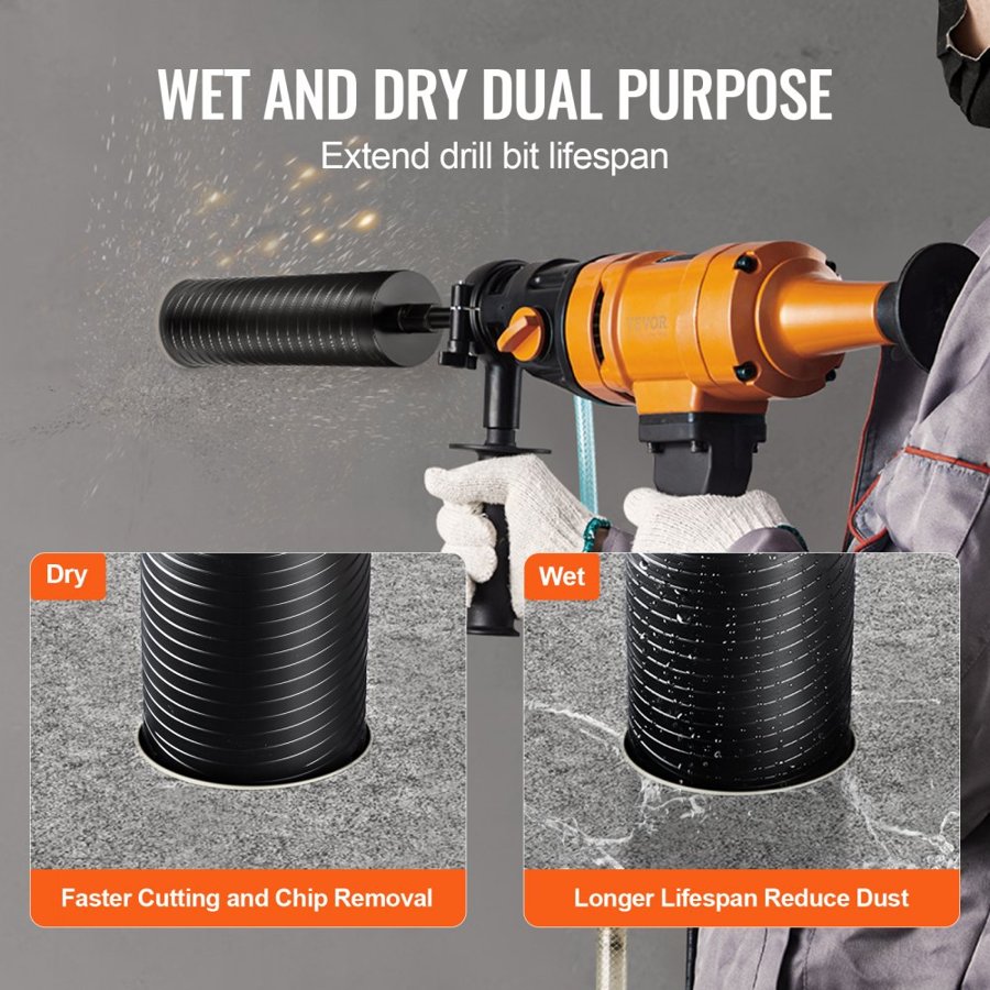 VEVOR Core Drill Bit, 10.2 cm Wet/Dry Diamond Core Drill Bits for Brick and Block, Concrete Core Drill Bit with Pilot Bit Adapter and Saw Blade, 24.1 cm Drilling Depth, 1.6 cm-11 Inner Thread, Laser Welding