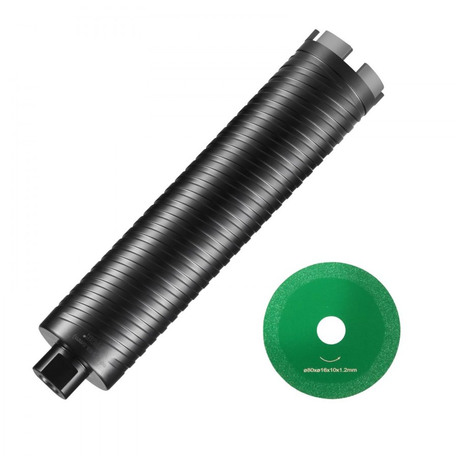 VEVOR Core Drill Bit, 6.3 cm Wet/Dry Diamond Core Drill Bits for Brick and Block, Concrete Core Drill Bit with Pilot Bit Adapter and Saw Blade, 24.1 cm Drilling Depth, 1.6 cm-11 Inner Thread, Laser Welding