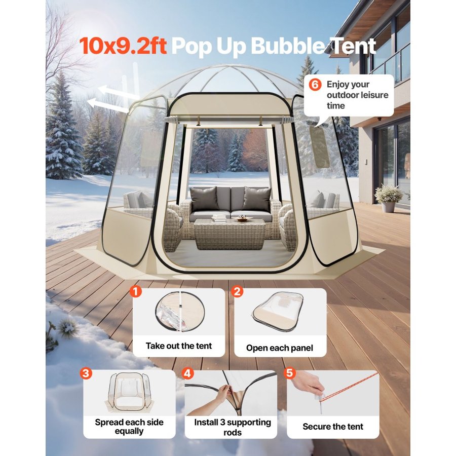 VEVOR Pop up Bubble Tent, 3.05 x 2.75 m Waterproof & UV-Resistant, Clear Camping Tent Shelter, Outdoor Garden Dome Igloo Tents with Windows, 540° Panoramic View, for 4-8 Persons Patio Backyard