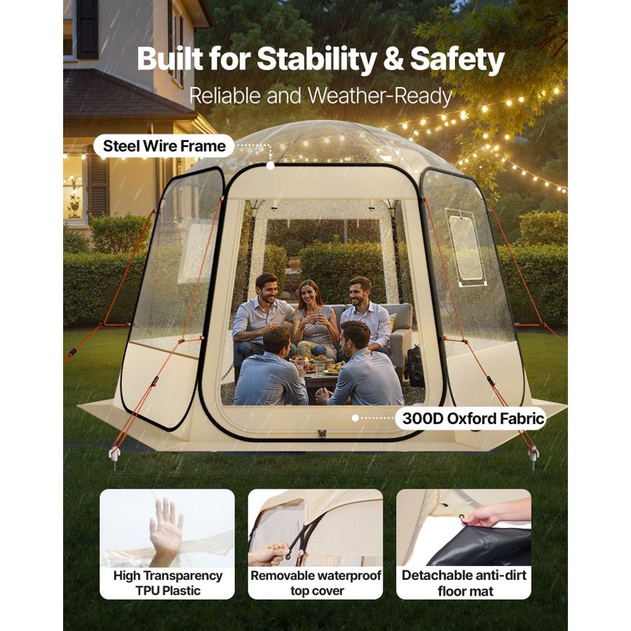 VEVOR Pop up Bubble Tent, 3.05 x 2.75 m Waterproof & UV-Resistant, Clear Camping Tent Shelter, Outdoor Garden Dome Igloo Tents with Windows, 540° Panoramic View, for 4-8 Persons Patio Backyard