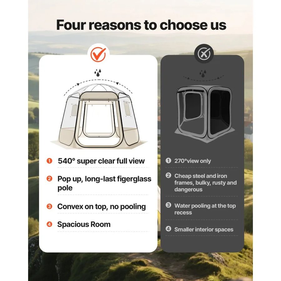 VEVOR Pop up Bubble Tent, 3.05 x 2.75 m Waterproof & UV-Resistant, Clear Camping Tent Shelter, Outdoor Garden Dome Igloo Tents with Windows, 540° Panoramic View, for 4-8 Persons Patio Backyard