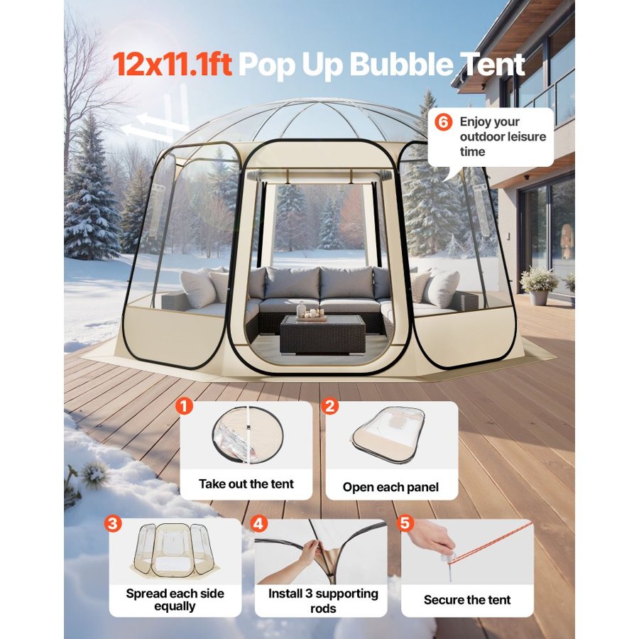 VEVOR Pop Up Bubble Tent - 12 × 11.1 ft Clear Dome