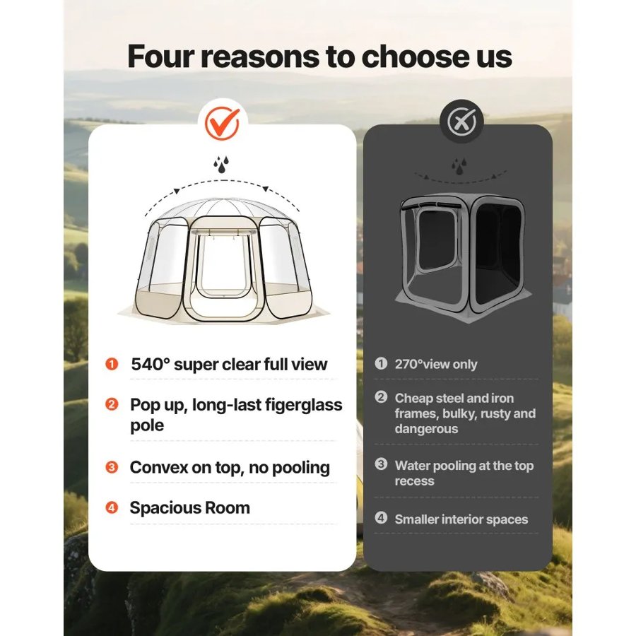 VEVOR Pop Up Bubble Tent - 12 × 11.1 ft Clear Dome