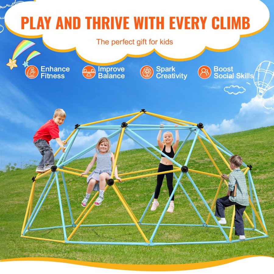 VEVOR Climbing Dome, 12FT Geometric Dome Climber Play Center for Kids 3 to 10 Years Old, Jungle Gym Supports 750LBS and Easy Assembly, with Climbing Grip, Outdoor Backyard Play Equipment for Kids
