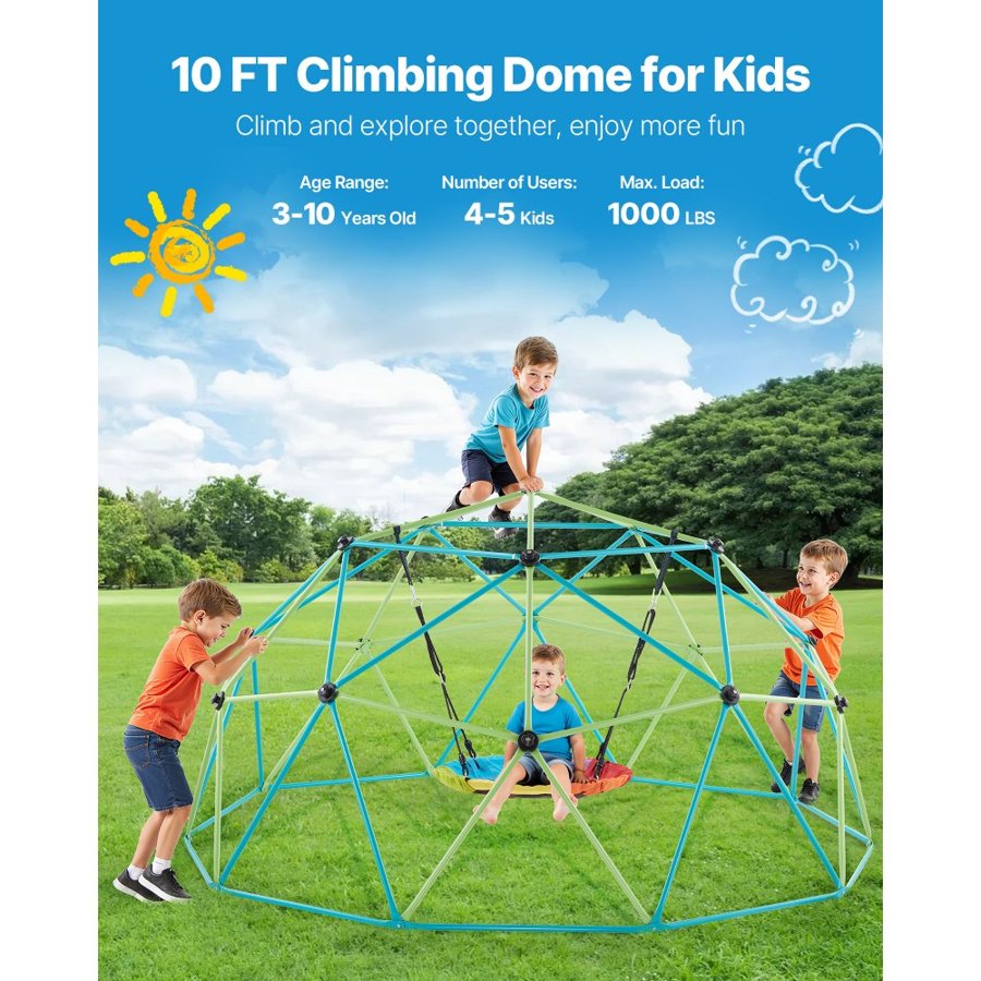 VEVOR Climbing Dome 10FT – 1000 LBS Load with Saucer Swing