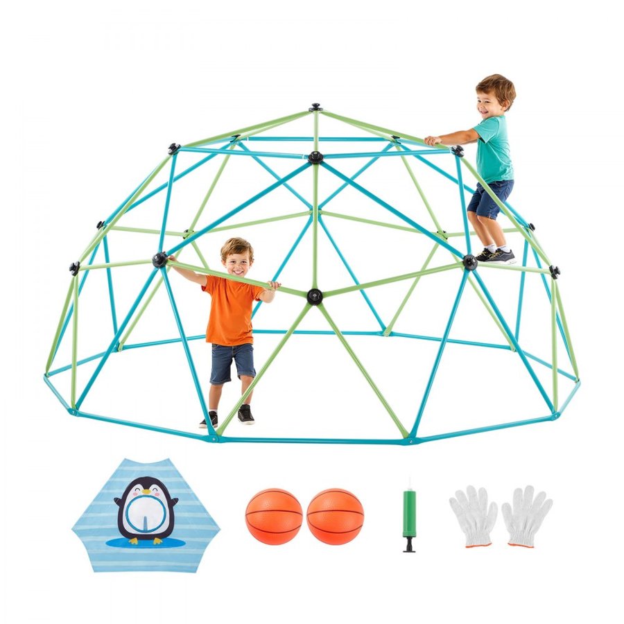 VEVOR Climbing Dome, 305cm Geometric Dome Climber for Kids, 453kg Loading Jungle Gym Playground with Octopus Net & 2 Basketballs, Easy-Assembly Outdoor Backyard Climbing Toys - Gift for Boys Girls